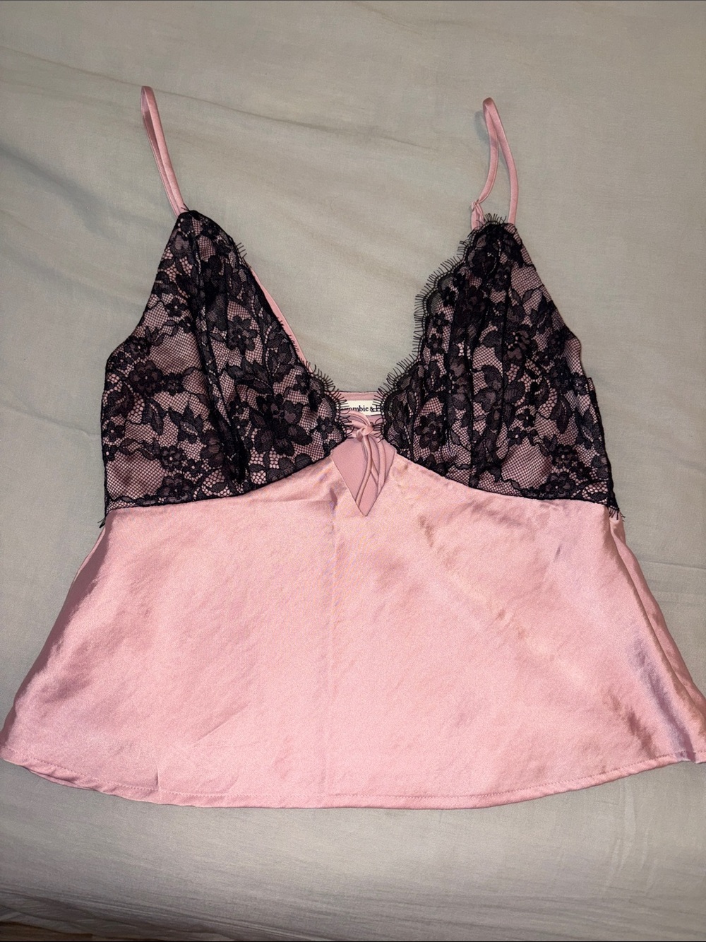 Abercrombie and Fitch pink Satin & Black Lace Cami Top - Women's Tank Top